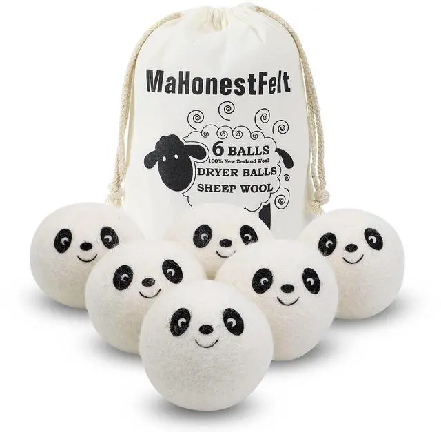 Main image of Wool Dryer Balls - Natural Fabric Softener, Reusable, Reduces Clothing Wrinkles and Saves Drying Time. Handmade Fair Trade No Lint Fabric Softener White (Pack of 6)