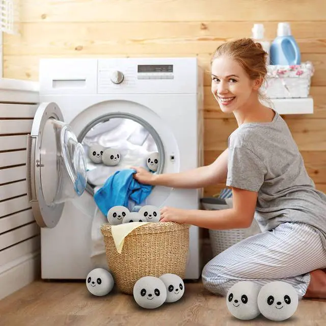 Alt view image 7 of 7 - Wool Dryer Balls - Natural Fabric Softener, Reusable, Reduces Clothing Wrinkles and Saves Drying Time. Handmade Fair Trade No Lint Fabric Softener White (Pack of 6)