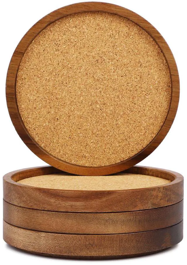 Main image of Stackable Wood Absorbent Cork Coaster Set of 4 for Drink, Home Decor | Stackable (Compact Design), 4.25 inch Large, Extra Thick, Absorbent Cork Coasters Set for Tabletop Protection