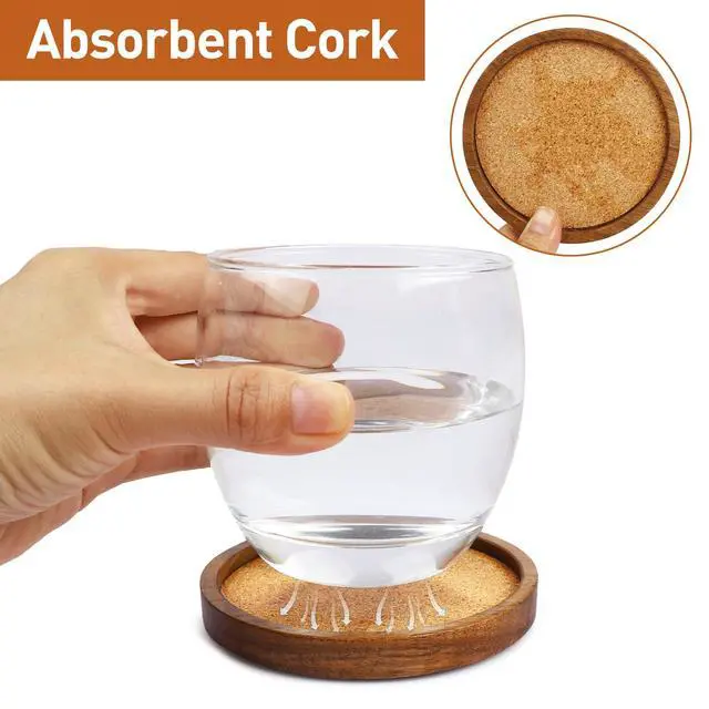Alt view image 2 of 7 - Stackable Wood Absorbent Cork Coaster Set of 4 for Drink, Home Decor | Stackable (Compact Design), 4.25 inch Large, Extra Thick, Absorbent Cork Coasters Set for Tabletop Protection