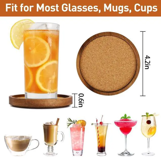 Alt view image 3 of 7 - Stackable Wood Absorbent Cork Coaster Set of 4 for Drink, Home Decor | Stackable (Compact Design), 4.25 inch Large, Extra Thick, Absorbent Cork Coasters Set for Tabletop Protection