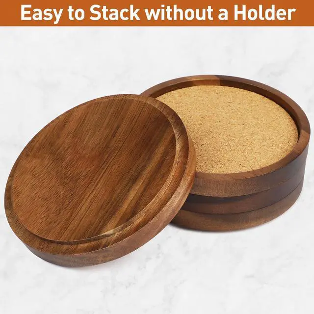 Alt view image 4 of 7 - Stackable Wood Absorbent Cork Coaster Set of 4 for Drink, Home Decor | Stackable (Compact Design), 4.25 inch Large, Extra Thick, Absorbent Cork Coasters Set for Tabletop Protection