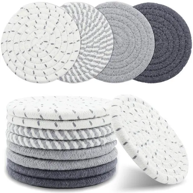 Main image of 8 Pcs Drink Coasters, Minimalist Cotton Woven Coaster Set, 4 Colors Absorbent Coaster Protection Protection for Various Cups, Ideal for Coffee Tables and Home Decor Tabletop, 4.3 Inches