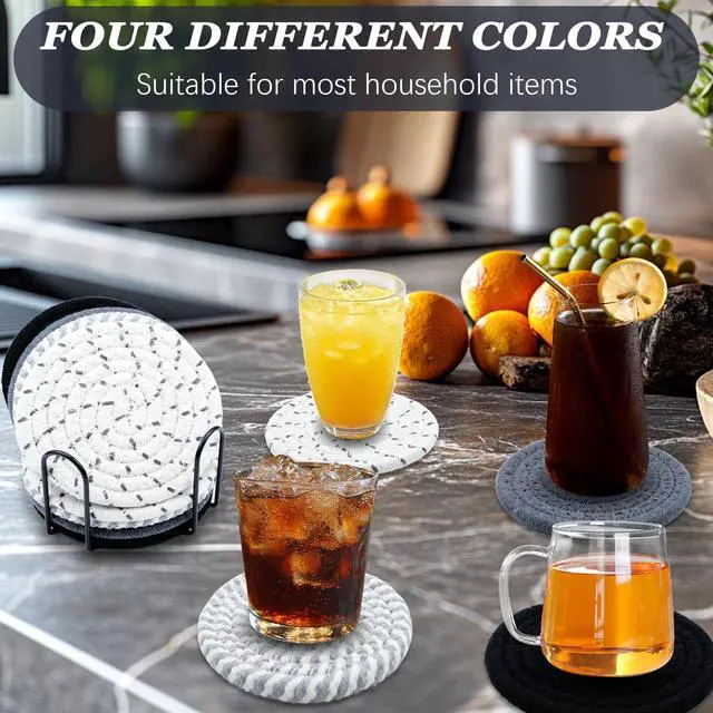 Alt view image 6 of 7 - 8 Pcs Drink Coasters, Minimalist Cotton Woven Coaster Set, 4 Colors Absorbent Coaster Protection Protection for Various Cups, Ideal for Coffee Tables and Home Decor Tabletop, 4.3 Inches