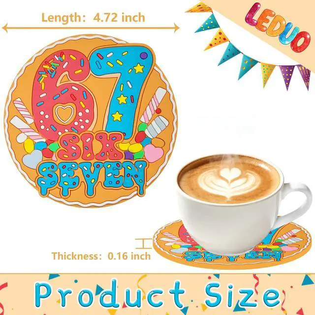 Alt view image 2 of 7 - Viral 67 Meme Gen Drink Coasters | Funny Hand Sign Six Seven Internet Meme Coffee Coaster for Bars, Easter Party Decorations, Valentines Birthday Gag Gifts Home Decor Tabletop Protection,2PCS