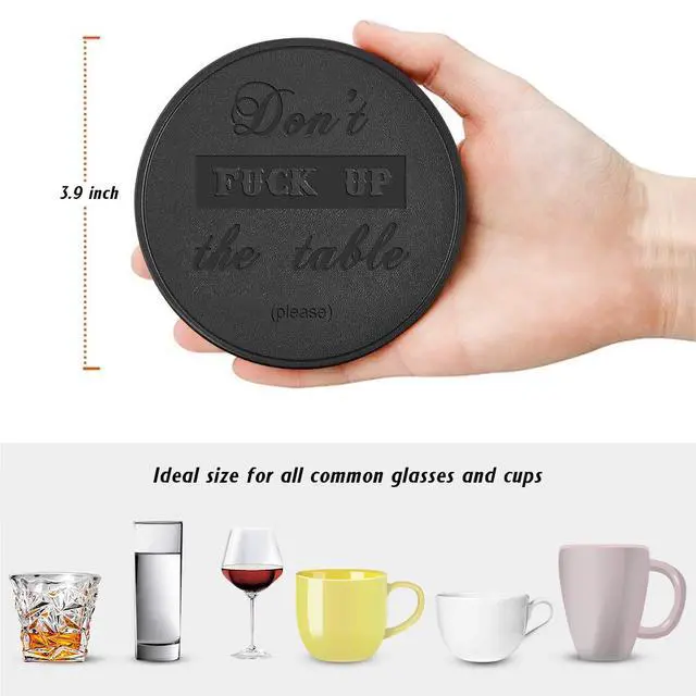 Alt view image 2 of 7 - Funny Coasters, 6 Pcs Leather Coasters with Holder, Perfect Housewarming Hostess Gifts, Protect Furniture from Water Marks Scratch and Damage(6Pcs, Black)