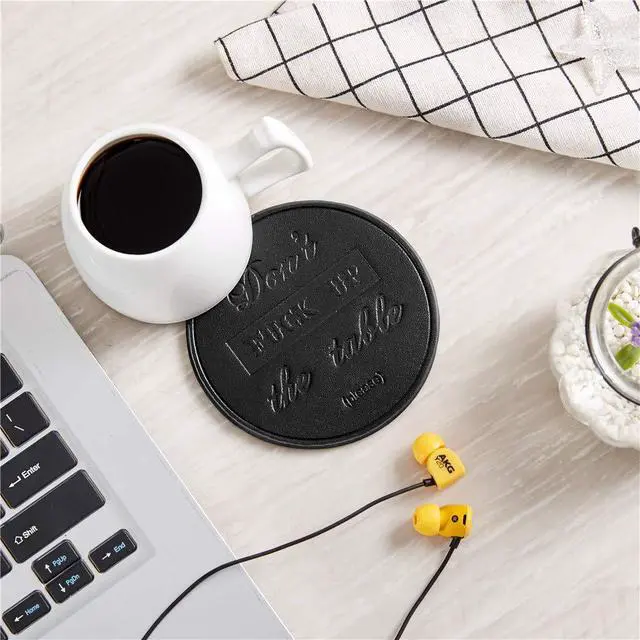Alt view image 4 of 7 - Funny Coasters, 6 Pcs Leather Coasters with Holder, Perfect Housewarming Hostess Gifts, Protect Furniture from Water Marks Scratch and Damage(6Pcs, Black)
