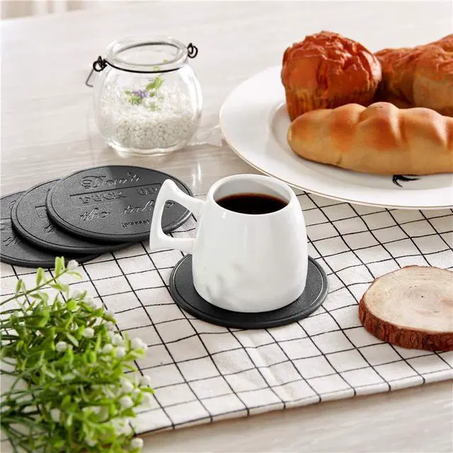 Alt view image 5 of 7 - Funny Coasters, 6 Pcs Leather Coasters with Holder, Perfect Housewarming Hostess Gifts, Protect Furniture from Water Marks Scratch and Damage(6Pcs, Black)