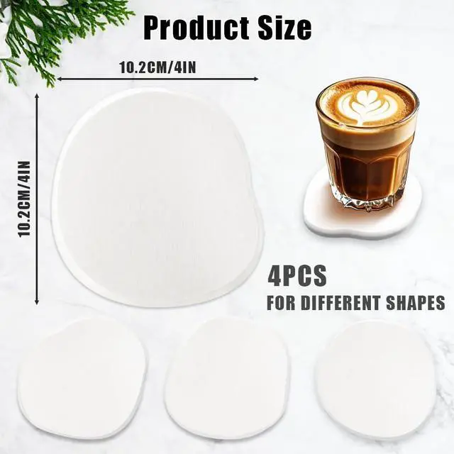 Alt view image 2 of 7 - Diatomaceous Earth Coaster Set of 4, Unique Absorbent Stone Coaster, Irregular Shape Round Coasters, Modern Diatomaceous Earth Design Instant Dry Stone for Drinks, Table Desk at Work(White)