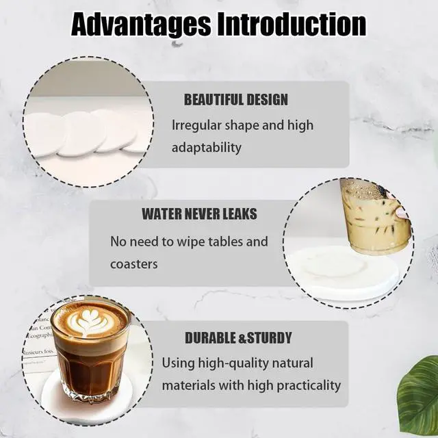 Alt view image 3 of 7 - Diatomaceous Earth Coaster Set of 4, Unique Absorbent Stone Coaster, Irregular Shape Round Coasters, Modern Diatomaceous Earth Design Instant Dry Stone for Drinks, Table Desk at Work(White)