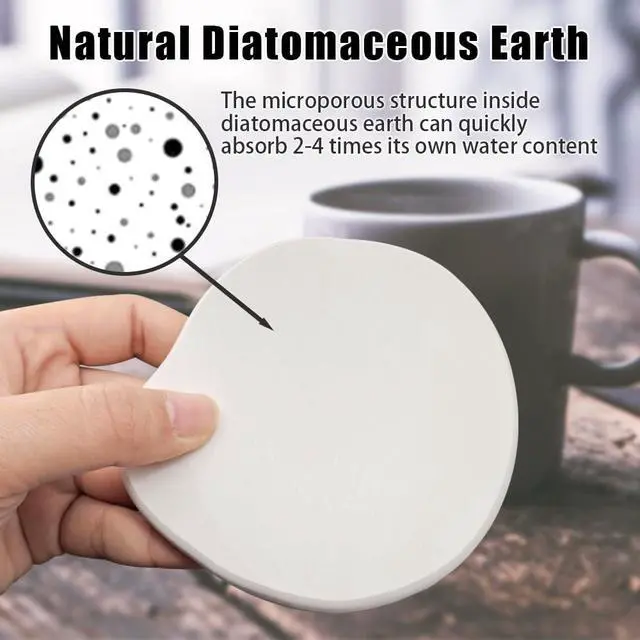 Alt view image 6 of 7 - Diatomaceous Earth Coaster Set of 4, Unique Absorbent Stone Coaster, Irregular Shape Round Coasters, Modern Diatomaceous Earth Design Instant Dry Stone for Drinks, Table Desk at Work(White)