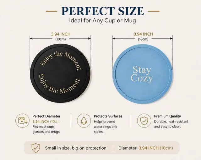 Alt view image 2 of 7 - Silicone Coasters Set of 6, Premium Drink Coaster with Holder, Non-Slip, Non-Stick, Dishwasher Safe, Perfect for Hot and Cold Drinks, Protect Your Desks and Tables(3 Morandi Blue + 3 Black)