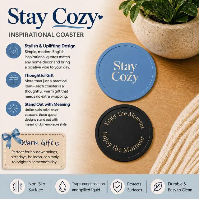 Alt view image 5 of 7 - Silicone Coasters Set of 6, Premium Drink Coaster with Holder, Non-Slip, Non-Stick, Dishwasher Safe, Perfect for Hot and Cold Drinks, Protect Your Desks and Tables(3 Morandi Blue + 3 Black)