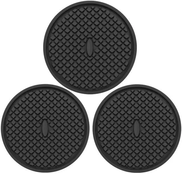 Main image of 3 Pack Silicone Coasters for Drinks, Thickened Black Coaster with Deep Tray Grooved Design Cup Mat, Washable Heat Resistant Durable Non-Slip Coasters for Coffee Table Wooden Desk Kitchen Bar