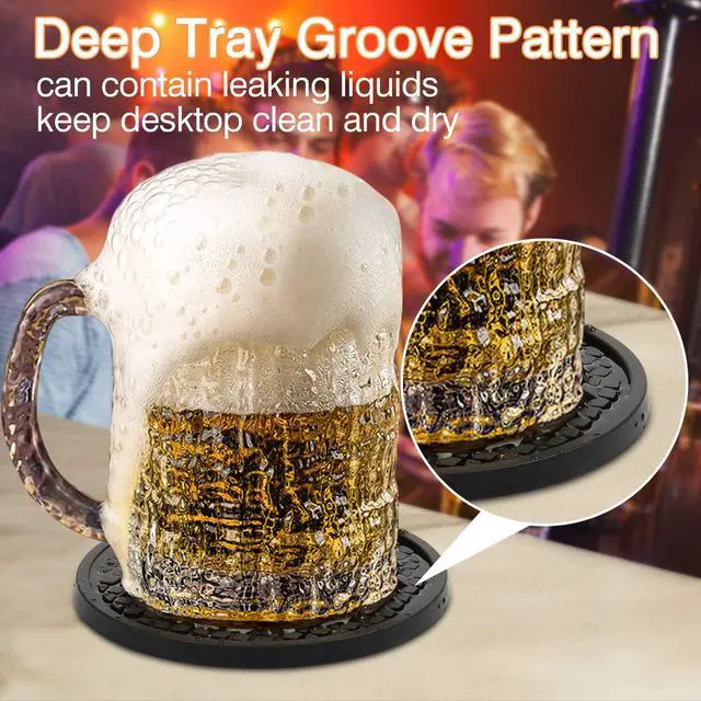 Alt view image 3 of 6 - 3 Pack Silicone Coasters for Drinks, Thickened Black Coaster with Deep Tray Grooved Design Cup Mat, Washable Heat Resistant Durable Non-Slip Coasters for Coffee Table Wooden Desk Kitchen Bar