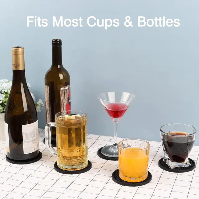 Alt view image 6 of 6 - 3 Pack Silicone Coasters for Drinks, Thickened Black Coaster with Deep Tray Grooved Design Cup Mat, Washable Heat Resistant Durable Non-Slip Coasters for Coffee Table Wooden Desk Kitchen Bar