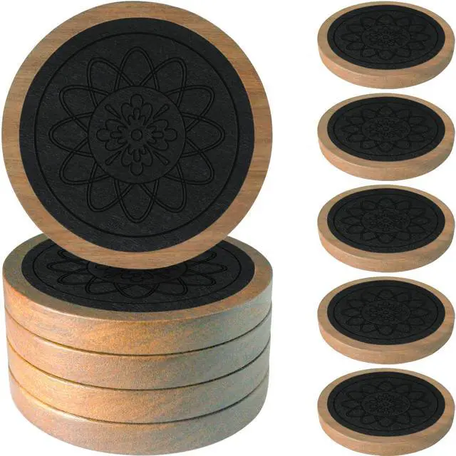 Main image of Wood Coasters for Drinks, Absorbent Coaster Sets of 5, Drinks Coasters for Coffee Tabletop Protection, Non-Slip, Non-Stick, Suitable for Kinds of Cups Wooden Table Drink, 4.3 Inches Black