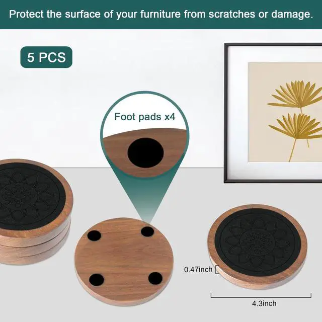 Alt view image 6 of 6 - Wood Coasters for Drinks, Absorbent Coaster Sets of 5, Drinks Coasters for Coffee Tabletop Protection, Non-Slip, Non-Stick, Suitable for Kinds of Cups Wooden Table Drink, 4.3 Inches Black