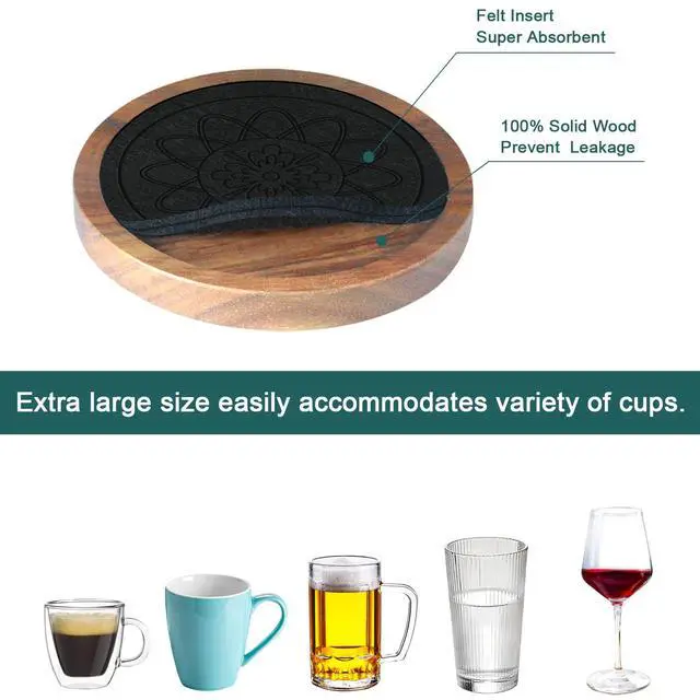 Alt view image 5 of 6 - Wood Coasters for Drinks, Absorbent Coaster Sets of 5, Drinks Coasters for Coffee Tabletop Protection, Non-Slip, Non-Stick, Suitable for Kinds of Cups Wooden Table Drink, 4.3 Inches Black