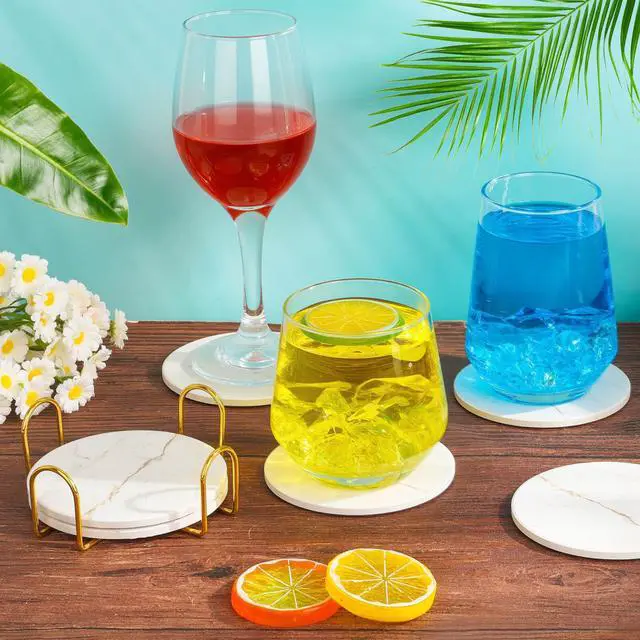 Alt view image 2 of 7 - Drink Coasters with Holder for Coffee Table, Absorbent Coasters Set of 6, Marble Style Ceramic Coaster for Wooden Table, Suitable for Kinds of Cups, Home Decor, 4 Inches(White)