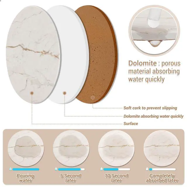 Alt view image 4 of 7 - Drink Coasters with Holder for Coffee Table, Absorbent Coasters Set of 6, Marble Style Ceramic Coaster for Wooden Table, Suitable for Kinds of Cups, Home Decor, 4 Inches(White)