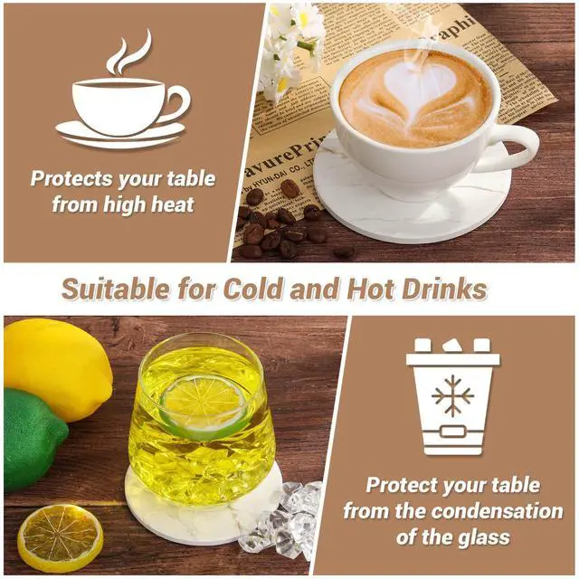 Alt view image 6 of 7 - Drink Coasters with Holder for Coffee Table, Absorbent Coasters Set of 6, Marble Style Ceramic Coaster for Wooden Table, Suitable for Kinds of Cups, Home Decor, 4 Inches(White)