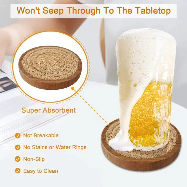 Alt view image 2 of 6 - Wood Coasters for Drinks, Absorbent Coaster Sets of 5, Woven Drink Coasters for Coffee Table, Housewarming Gift for Farmhouse Home Decor,4 inches