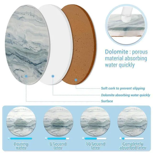 Alt view image 4 of 7 - Drink Coasters with Holder for Coffee Table, Absorbent Coasters Set of 6, Marble Style Ceramic Coaster for Wooden Table, Suitable for Kinds of Cups, Home Decor, 4 Inches(Blue)