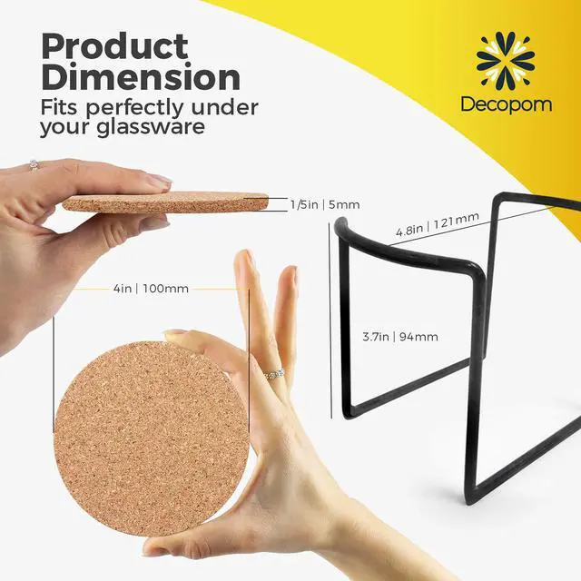 Alt view image 3 of 7 - Cork Coasters for Drinks with Metal Holder - 16 Pcs Round 4 inch Drink Coaster Thick Absorbent Heat-Resistant Saucer
