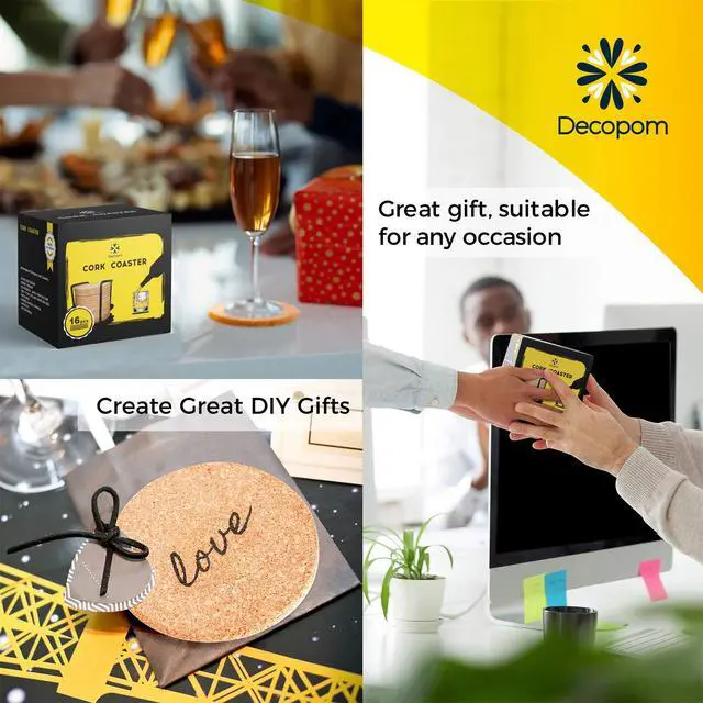 Alt view image 5 of 7 - Cork Coasters for Drinks with Metal Holder - 16 Pcs Round 4 inch Drink Coaster Thick Absorbent Heat-Resistant Saucer