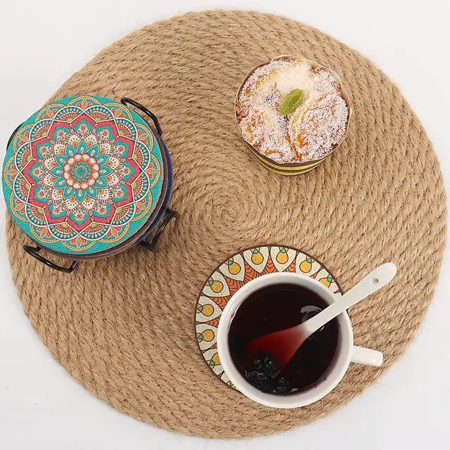Alt view image 5 of 6 - Coasters Set of 8 for Cup, Colorful Cork Drink Coaster with Holder | for Office Desk Table,Gift for Neighbor Worker Non-Slip Lightweight Heat Cool Resistant Color Boho Pattern Round 4 Inch