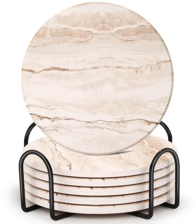 Main image of Drink Coasters Set of 6, Absorbent Coaster for Coffee Table Decor, Marble Style Ceramic Coaster for Home Decor, 4 Inches