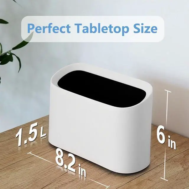 Alt view image 3 of 7 - 0.4 Gal Mini Trash Can for Desk with Inclined Opening (White) | Very Slim to Save Space, For Desktop Vanity Countertop Table Office Laundry Bedside, Tiny Plastic Mini Garbage Can