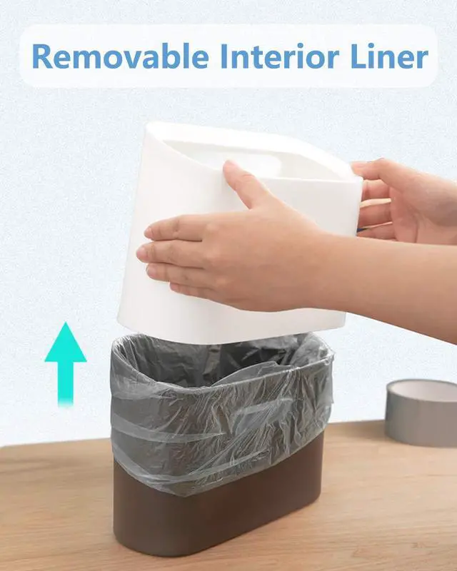 Alt view image 5 of 7 - 0.4 Gal Mini Trash Can for Desk with Inclined Opening (White) | Very Slim to Save Space, For Desktop Vanity Countertop Table Office Laundry Bedside, Tiny Plastic Mini Garbage Can