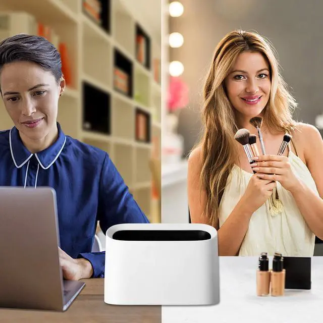 Alt view image 7 of 7 - 0.4 Gal Mini Trash Can for Desk with Inclined Opening (White) | Very Slim to Save Space, For Desktop Vanity Countertop Table Office Laundry Bedside, Tiny Plastic Mini Garbage Can