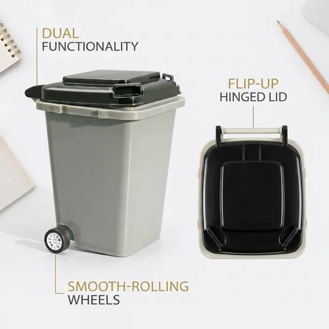 Alt view image 3 of 7 - Funny Pen Holder for Desk, Novelty Tiny Recycle Bin Pencil Holder, Storage for Pencils & Pens, Mini Trash Can for Desk Desktop Miniature Trash Can (Grey)