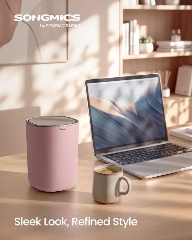 Alt view image 2 of 7 - Mini Desk Trash Can with Stainless Steel Swing Lid, 0.4 Gal | Small Table Round Wastebasket for Bathroom, Vanity, Bedroom, Car, Jelly Pink, PARRI Collection ULTB150S101