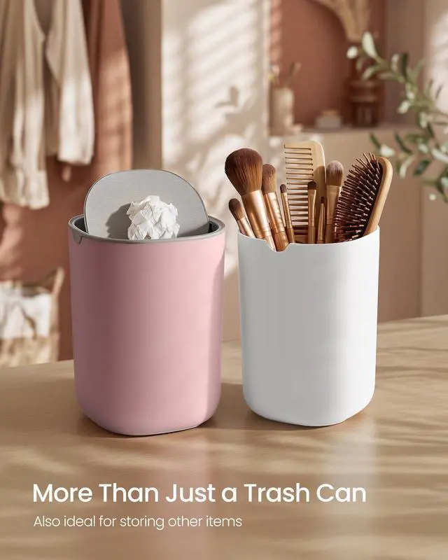 Alt view image 4 of 7 - Mini Desk Trash Can with Stainless Steel Swing Lid, 0.4 Gal | Small Table Round Wastebasket for Bathroom, Vanity, Bedroom, Car, Jelly Pink, PARRI Collection ULTB150S101