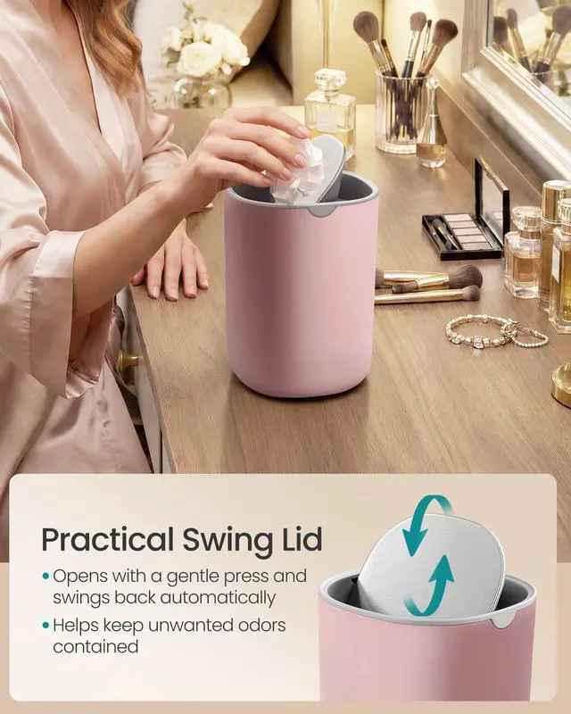 Alt view image 5 of 7 - Mini Desk Trash Can with Stainless Steel Swing Lid, 0.4 Gal | Small Table Round Wastebasket for Bathroom, Vanity, Bedroom, Car, Jelly Pink, PARRI Collection ULTB150S101