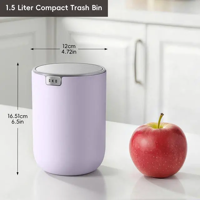 Alt view image 2 of 7 - Fandy 0.4 Gal/1.5L Mini Tabletop Trash Bin with Swing-Lid, Desktop Trash Can for Bathroom Countertop, Vanity, Coffee or Office, Small Garbage Bin (Lavender)