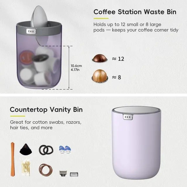 Alt view image 3 of 7 - Fandy 0.4 Gal/1.5L Mini Tabletop Trash Bin with Swing-Lid, Desktop Trash Can for Bathroom Countertop, Vanity, Coffee or Office, Small Garbage Bin (Lavender)