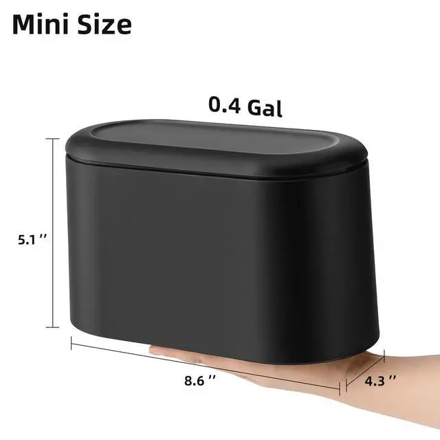 Alt view image 2 of 7 - Mini Trash Can with Lid,Small Desktop Trash Can,Black 0.5 Gal | Countertop Mini Garbage Cans,Small Garbage Can for Office Kitchen Coffee Table, Tiny Wastebasket for Desktop