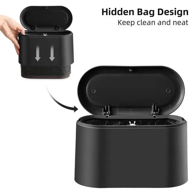 Alt view image 3 of 7 - Mini Trash Can with Lid,Small Desktop Trash Can,Black 0.5 Gal | Countertop Mini Garbage Cans,Small Garbage Can for Office Kitchen Coffee Table, Tiny Wastebasket for Desktop