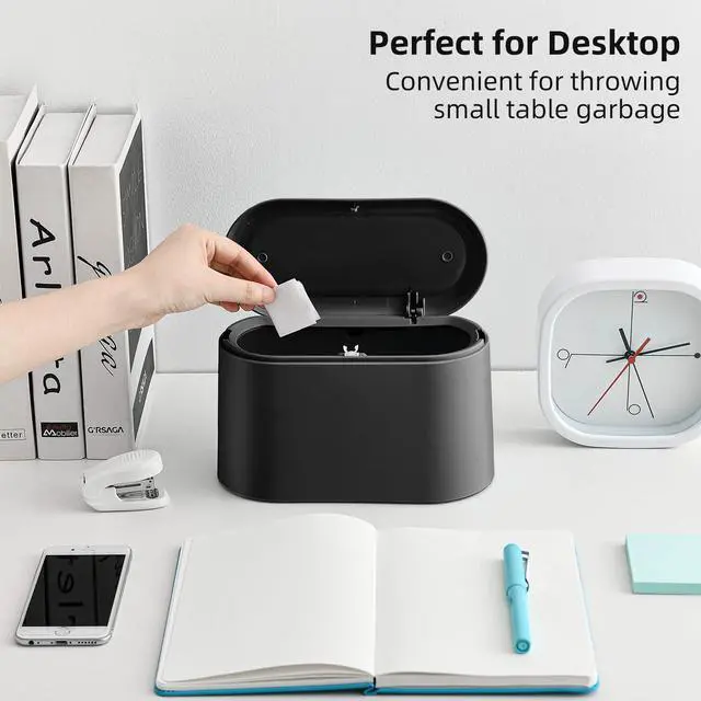 Alt view image 5 of 7 - Mini Trash Can with Lid,Small Desktop Trash Can,Black 0.5 Gal | Countertop Mini Garbage Cans,Small Garbage Can for Office Kitchen Coffee Table, Tiny Wastebasket for Desktop