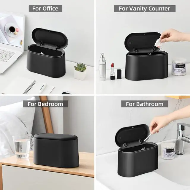 Alt view image 6 of 7 - Mini Trash Can with Lid,Small Desktop Trash Can,Black 0.5 Gal | Countertop Mini Garbage Cans,Small Garbage Can for Office Kitchen Coffee Table, Tiny Wastebasket for Desktop