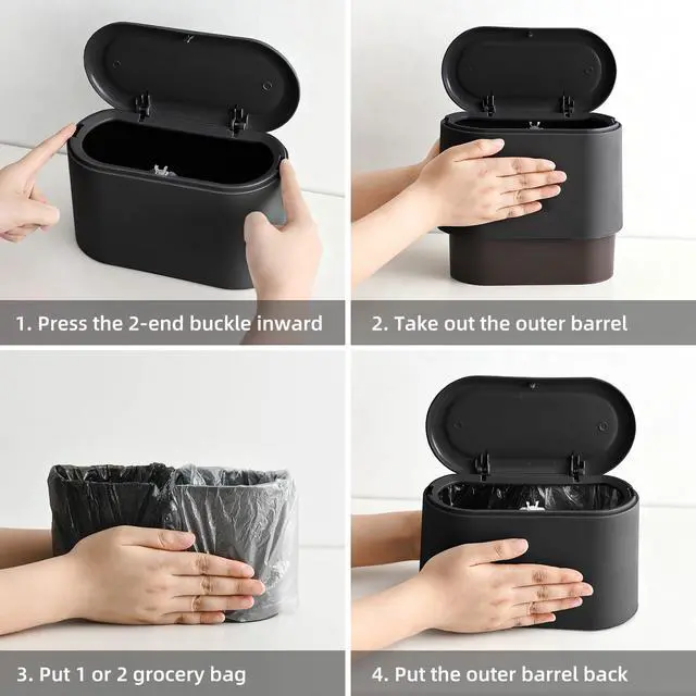 Alt view image 7 of 7 - Mini Trash Can with Lid,Small Desktop Trash Can,Black 0.5 Gal | Countertop Mini Garbage Cans,Small Garbage Can for Office Kitchen Coffee Table, Tiny Wastebasket for Desktop