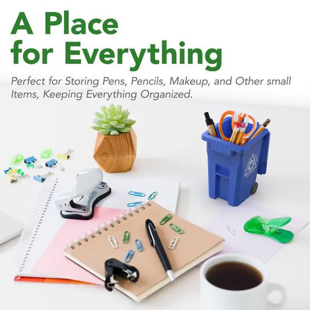 Alt view image 4 of 7 - Mini Trash Can/Recycle Bin Pencil Holder for Desks, Blue/Green | Tiny Trash Can, Mini Desk Garbage Can, Funny Pen Holder, Mini Trash Bin, Desk Organizer