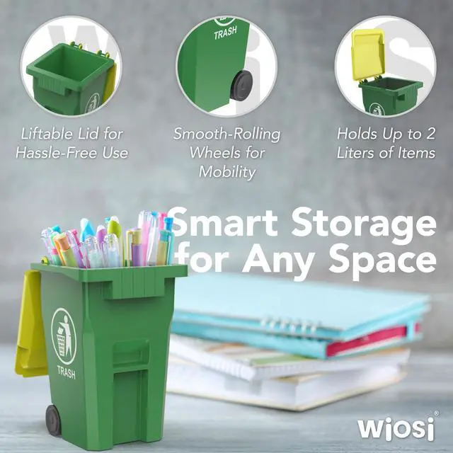 Alt view image 5 of 7 - Mini Trash Can/Recycle Bin Pencil Holder for Desks, Blue/Green | Tiny Trash Can, Mini Desk Garbage Can, Funny Pen Holder, Mini Trash Bin, Desk Organizer