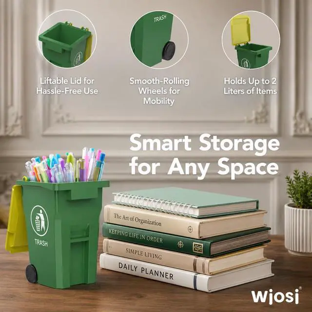 Alt view image 7 of 7 - Mini Trash Can/Recycle Bin Pencil Holder for Desks, Blue/Green | Tiny Trash Can, Mini Desk Garbage Can, Funny Pen Holder, Mini Trash Bin, Desk Organizer