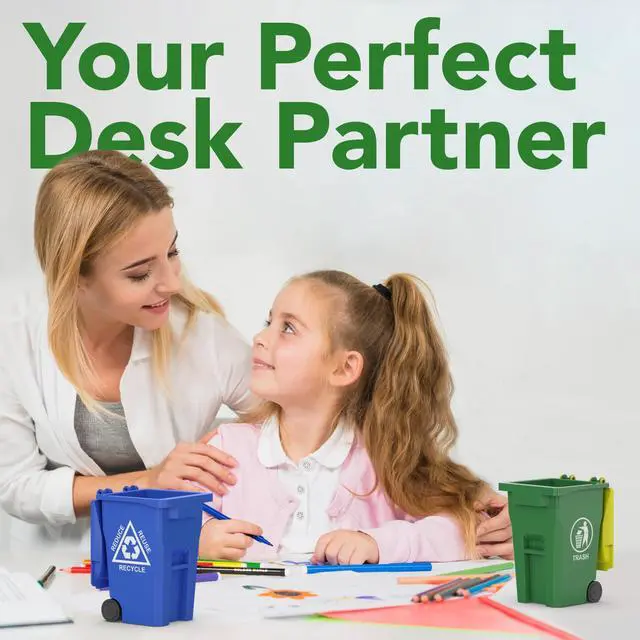 Alt view image 6 of 7 - Mini Trash Can/Recycle Bin Pencil Holder for Desks, Blue/Green | Tiny Trash Can, Mini Desk Garbage Can, Funny Pen Holder, Mini Trash Bin, Desk Organizer